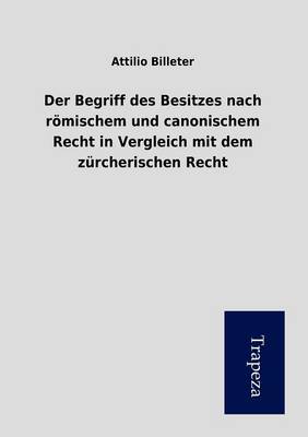 Der Begriff Des Besitzes Nach Romischem Und Canonischem Recht in Vergleich Mit Dem Zurcherischen Recht (Paperback)
