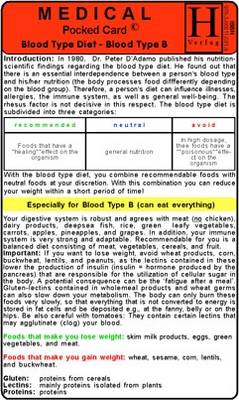 Blood Type B Diet - Medical Pocket Card