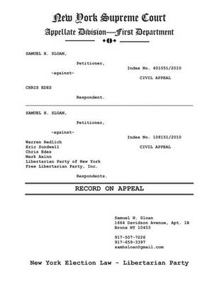 New York Election Law - Libertarian Party (Paperback)