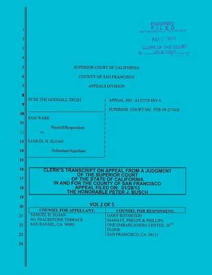 Sloan vs. Ware and Bank of America Clerk's Transcript on Appeal Vol. 2 (Paperback)