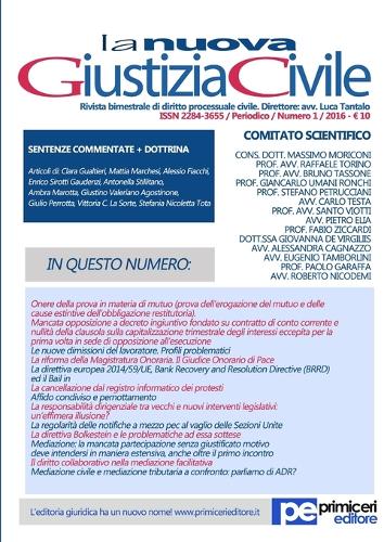 La Nuova Giustizia Civile (Numero 1, Anno 2016) (Paperback)