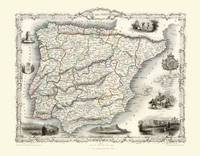 John Tallis Map of Spain and Portugal 1851: Photographic Print of Map of Spain and Portugal 1851 by John Tallis (Sheet map, flat)