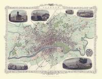 John Tallis Map of Glasgow 1851: Colour Print of City of Glasgow Plan 1851 by John Tallis (Sheet map, flat)