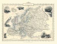 John Tallis Map of Europe 1851: Colour Print of Map of Europe 1851 by John Tallis (Sheet map, flat)