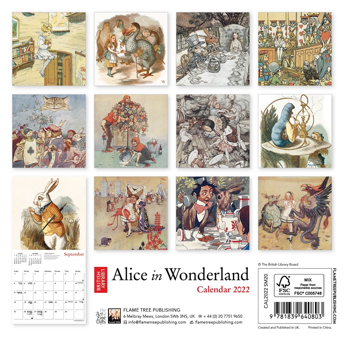 british-library-alice-in-wonderland-mini-wall-calendar-2022-art-calendar-by-flame-tree