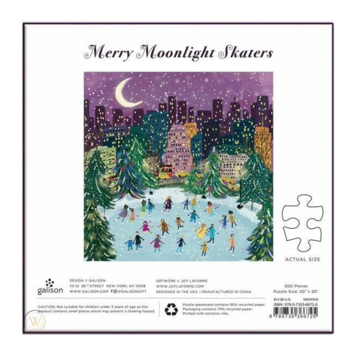 Merry Moonlight Skaters 500 Piece Foiled Jigsaw Puzzle by Galison, Joy