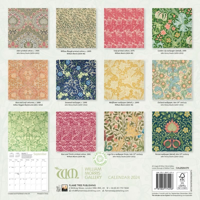 William Morris Gallery Wall Calendar 2024 (Art Calendar) by Flame Tree