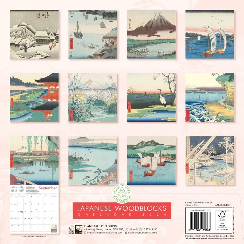 Japanese Woodblocks Wall Calendar 2024 (Art Calendar) by Flame Tree