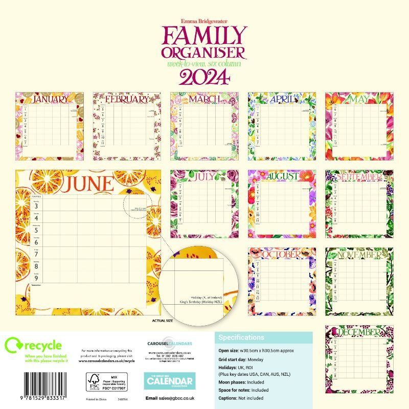 2024 Emma Bridgewater Family Wall Calendar Waterstones