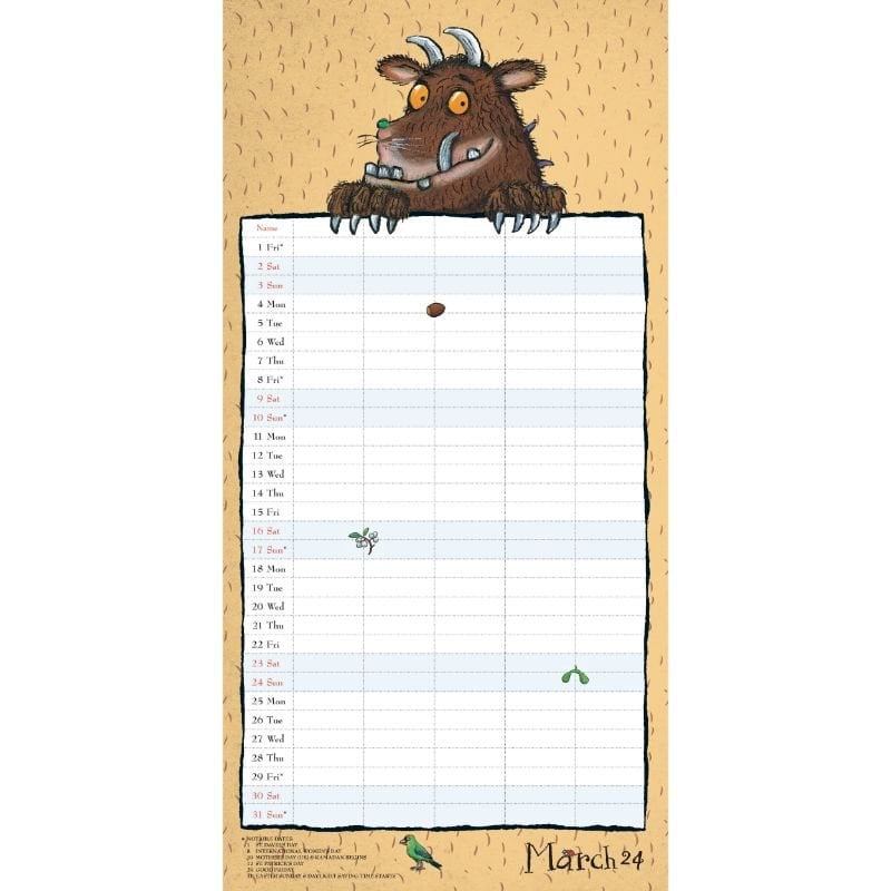 The Gruffalo 2024 Family Wall Planner 5 Column Calendar Waterstones