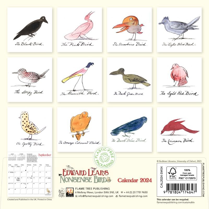 Bodleian Libraries Edward Lear's Nonsense Birds Mini Wall Calendar