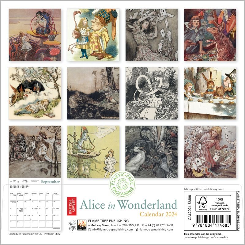 British Library Alice in Wonderland Mini Wall Calendar 2024 (Art