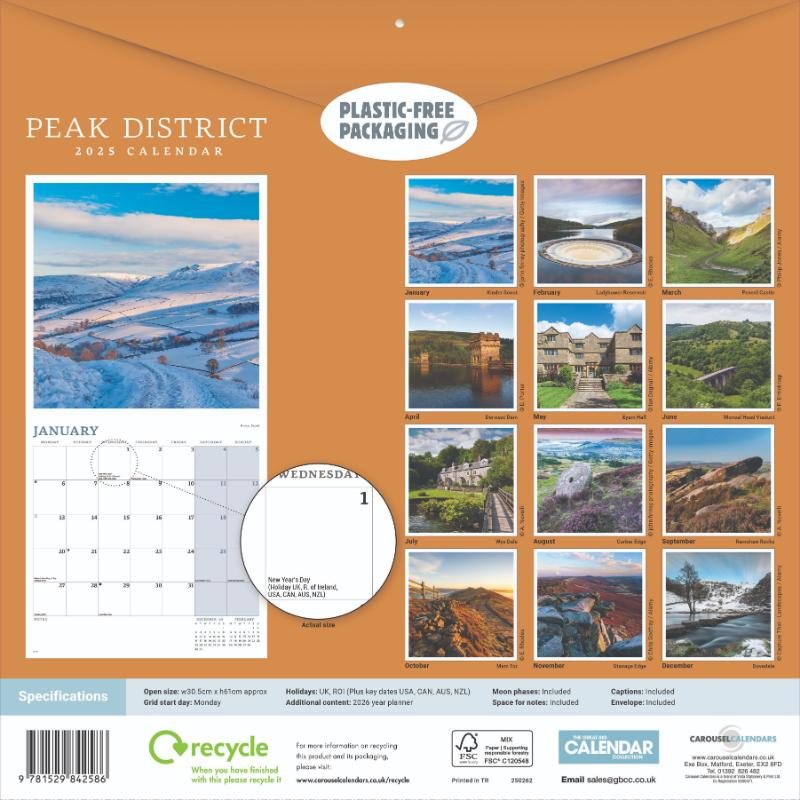 Peak District Wall Calendar 2025 Waterstones