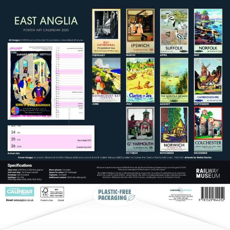 East Anglia Poster Art Nrm Wiro Wall Calendar 2025 Waterstones