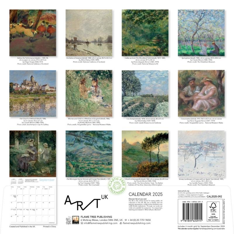 2025 Art Uk Impessionism Wall Calendar by Flame Tree Studio Waterstones