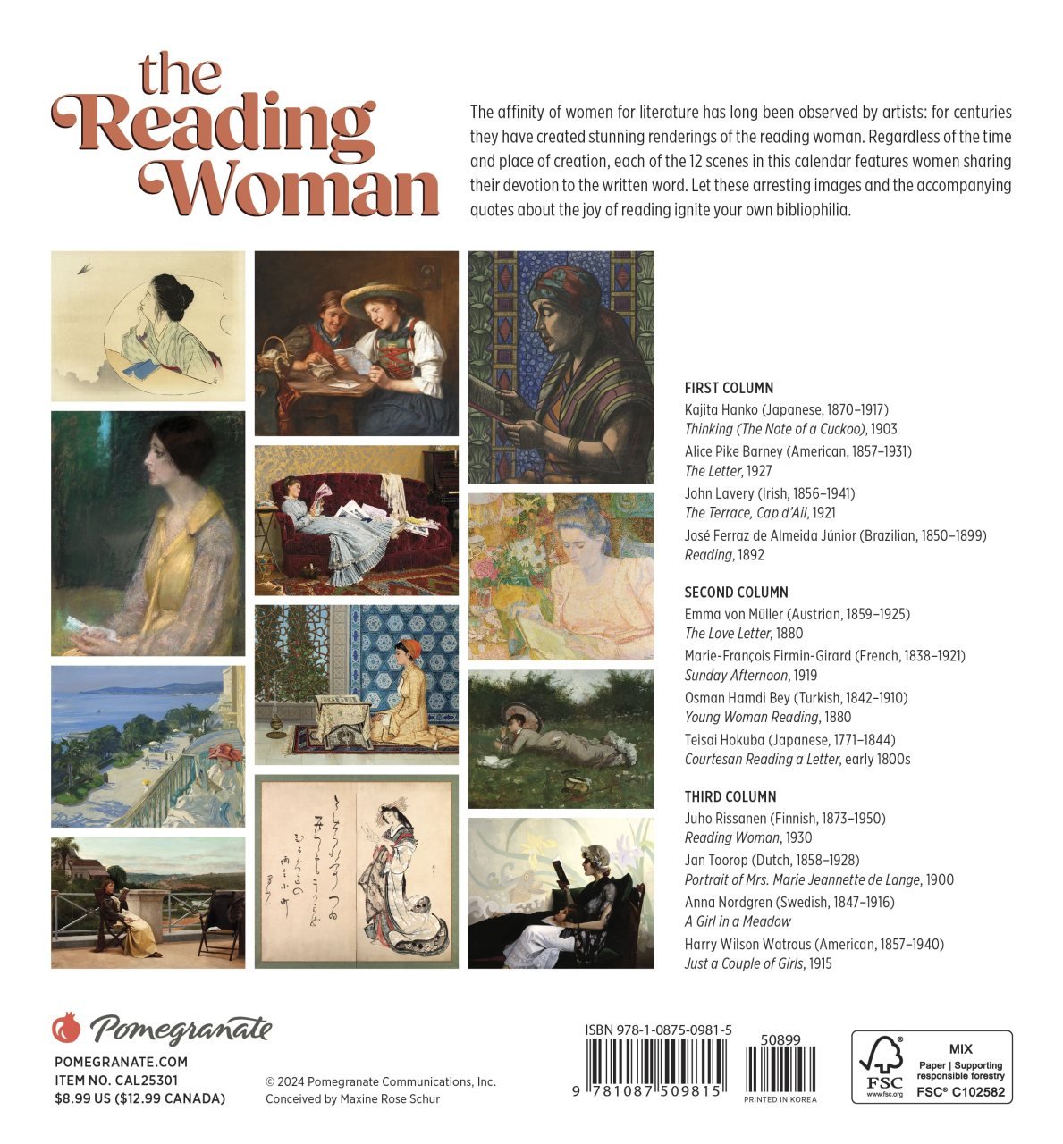 2025 The Reading Woman Mini Wall Calendar Waterstones
