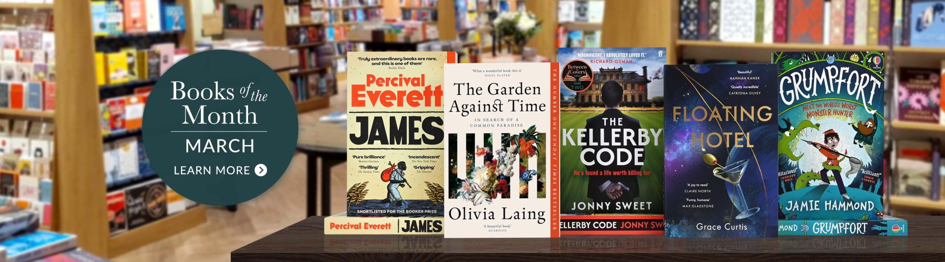 Desktop banner: Books of the Month: March | FIND OUT MORE