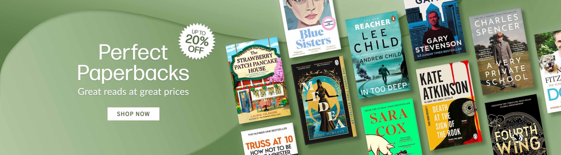 Desktop banner: Perfect Paperbacks Up to 20% Off | SHOP NOW