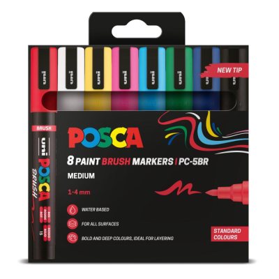 Posca 5Br Medium Brush Tip 8 Pack Standard Colours