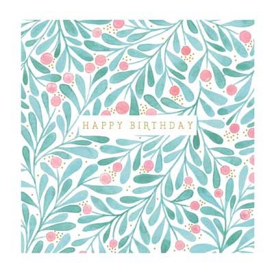 Happy Birthday Foliage and Berries Card
