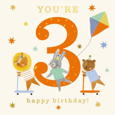 The Art File 3 Happy Birthday Animals On Scooters Greeting Card