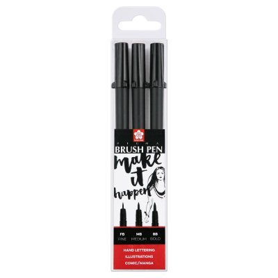 Sakura Pigma Brush Pen Set 3 Sizes, Black