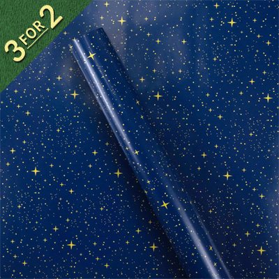 Waterstones Navy With Gold Stars 3M Roll Wrap